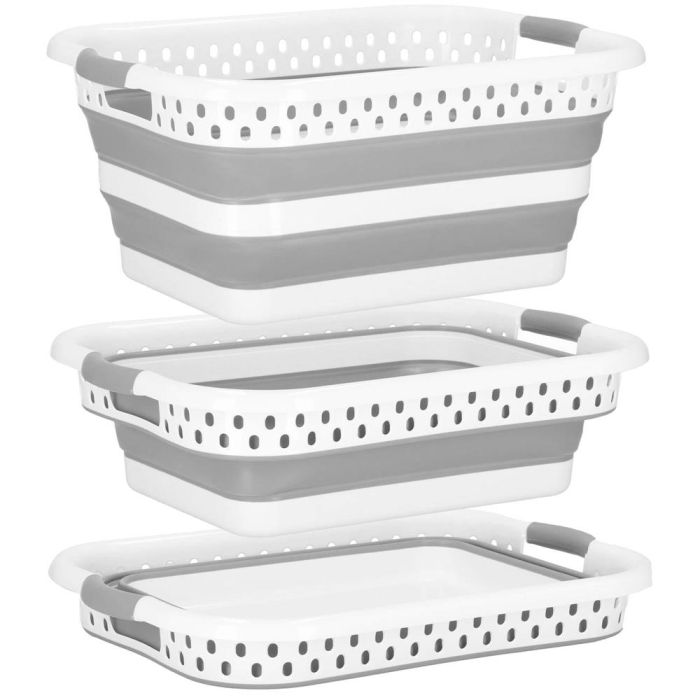 Cos de rufe pliabil tip lighean, cu manere, din plastic si silicon, 53x38x24cm, 24litri, gri [5]