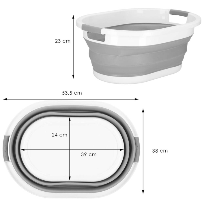 Cos de rufe pliabil tip lighean, cu manere, din plastic si silicon, 54x38x23cm, 24litri, gri [18]