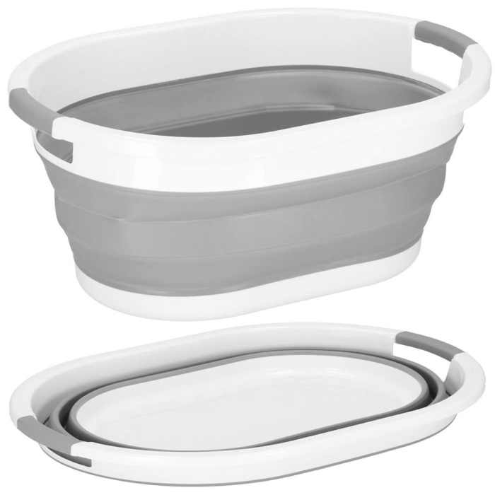 Cos de rufe pliabil tip lighean, cu manere, din plastic si silicon, 54x38x23cm, 24litri, gri [17]