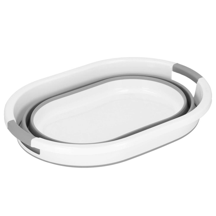 Cos de rufe pliabil tip lighean, cu manere, din plastic si silicon, 54x38x23cm, 24litri, gri [7]