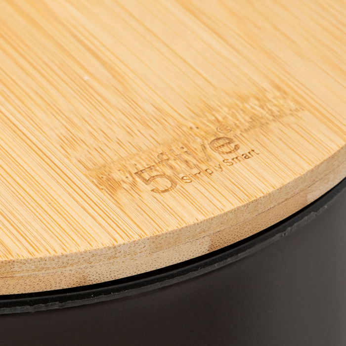 Cos gunoi 5Five Modern Color cu capac bambus si sistem soft-close, otel, polipropilena si bambus, 3L, 22x17x23 cm, negru [3]