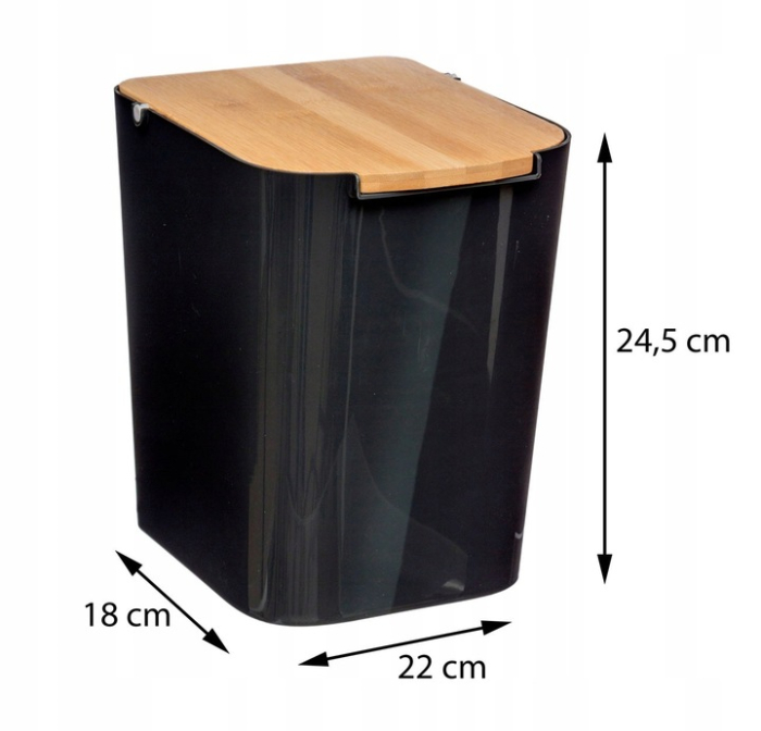 Cos gunoi 5Five Natureo cu capac, polipropilena si bambus, 5 litri, 22x19x24 cm, negru [2]