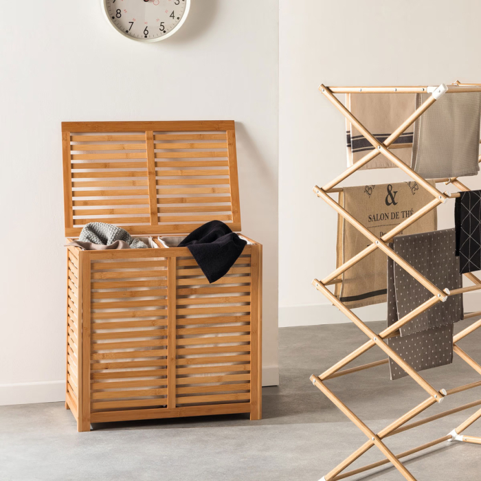 Cos rufe 5Five Sicela din bambus, 2 compartimente, capacitate 100L, 58x40x60 cm, natur [2]