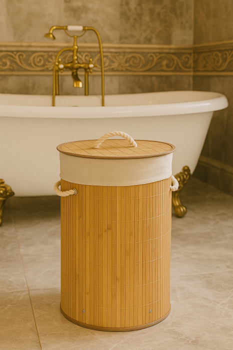 Cos rufe rotund 5Five Bambou cu capac, bambus, 48 litri, 35x50 cm, natur [5]