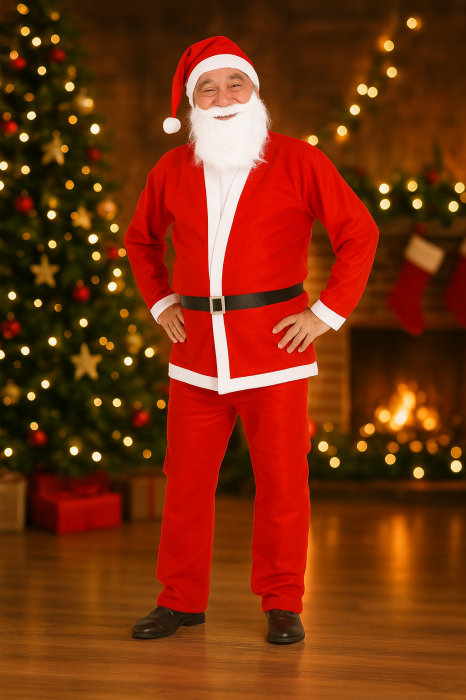 Costum Mos Craciun universal, 5 piese cu accesorii, din fetru, rosu [4]