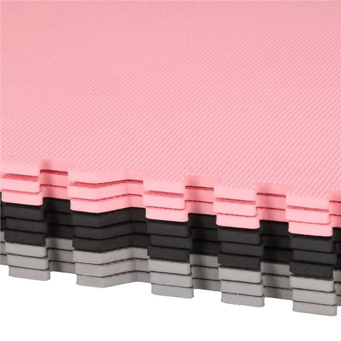 Covor din spuma pentru copii, tip puzzle forme, 27 piese, termoizolant, 179×179 cm, gri roz [3]