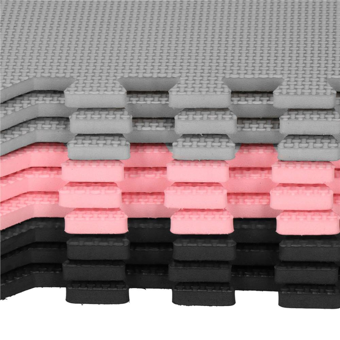 Covor din spuma pentru copii, tip puzzle forme, 27 piese, termoizolant, 179×179 cm, gri roz [5]