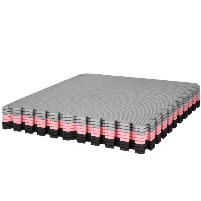 Covor din spuma pentru copii, tip puzzle forme, 27 piese, termoizolant, 179×179 cm, gri roz [12]