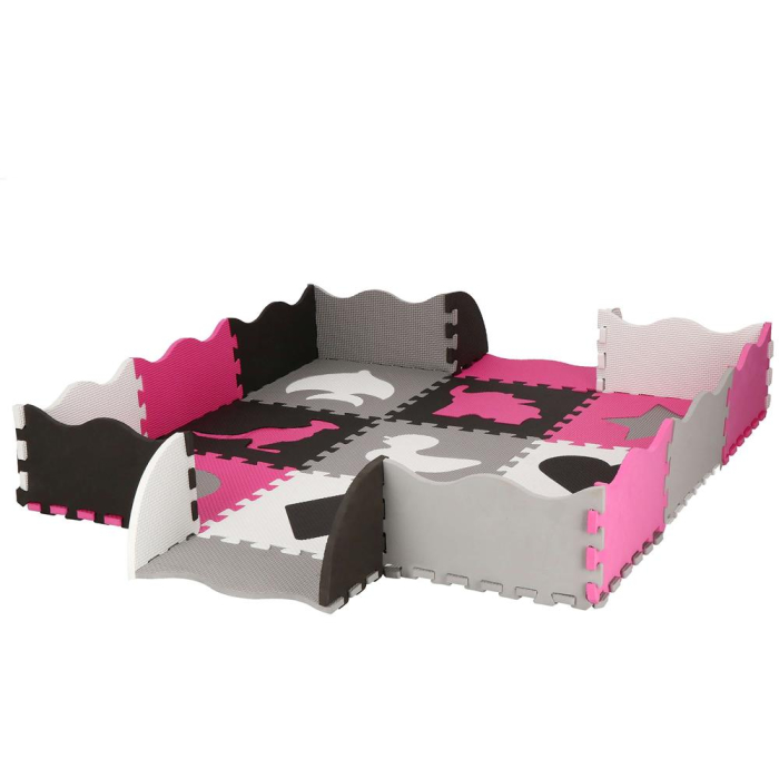 Covor din spuma pentru copii, tip puzzle forme, 34 piese, termoizolant, 120×120 cm, gri roz [9]