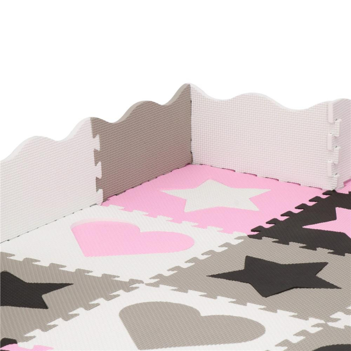 Covor din spuma pentru copii, tip puzzle forme, 52 piese, termoizolant, 150x150 cm, gri roz [12]