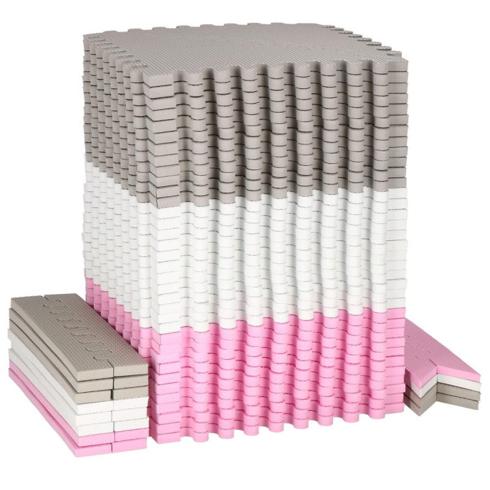 Covor din spuma pentru copii, tip puzzle triunghiuri, 96 piese,186×186 cm, gri roz [8]