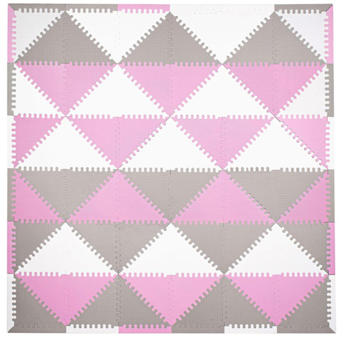 Covor din spuma pentru copii, tip puzzle triunghiuri, 96 piese,186×186 cm, gri roz [1]