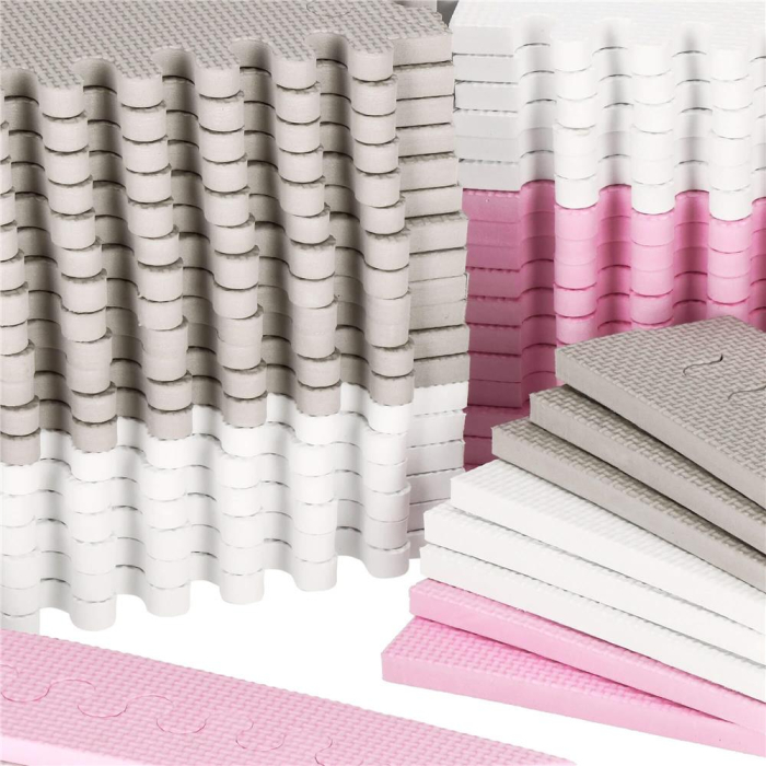 Covor din spuma pentru copii, tip puzzle triunghiuri, 96 piese,186×186 cm, gri roz [2]