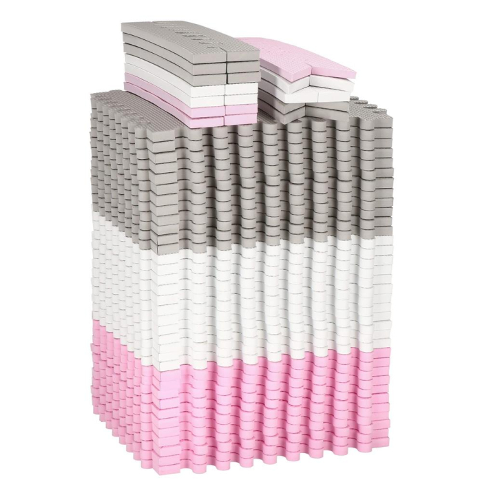 Covor din spuma pentru copii, tip puzzle triunghiuri, 96 piese,186×186 cm, gri roz [9]