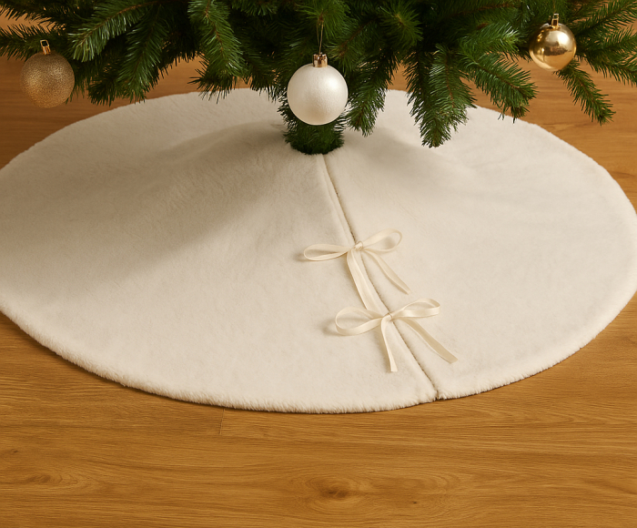 Covoras de pus sub bradul de Craciun, diametru 90 cm, din blana sintetica, alb [5]