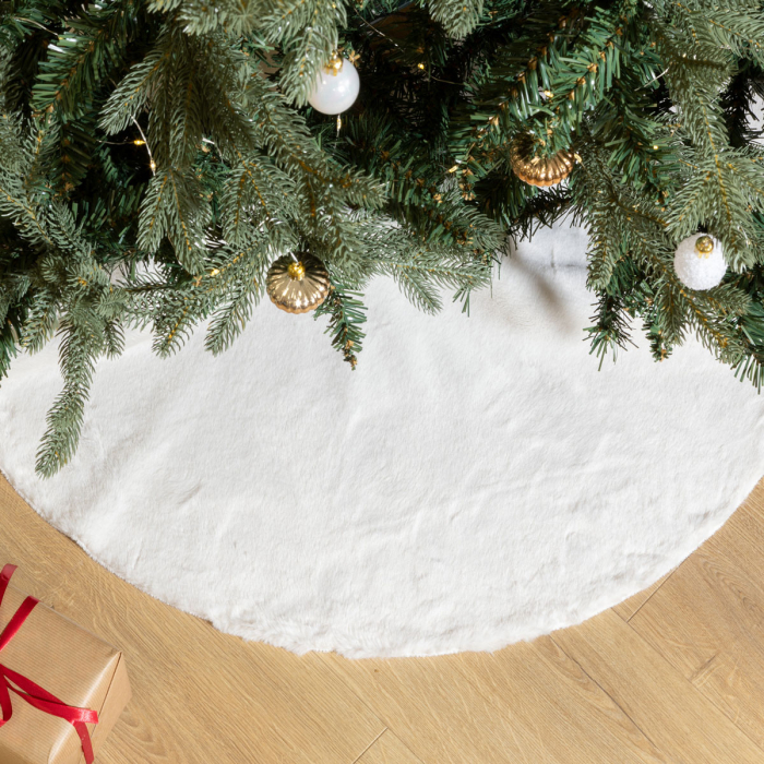 Covoras de pus sub bradul de Craciun, diametru 90 cm, din blana sintetica, alb [2]