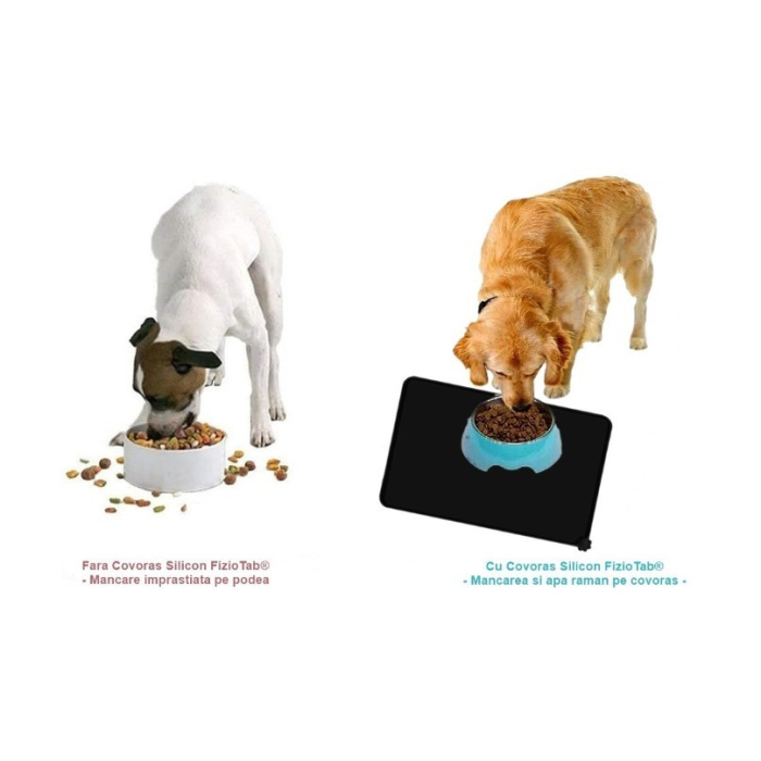 Covoras din silicon pentru animale , pentru bol de apa si mancare, antiderapant, margini ridicate pentru a mentine apa, 48.5x30 cm, Negru [3]