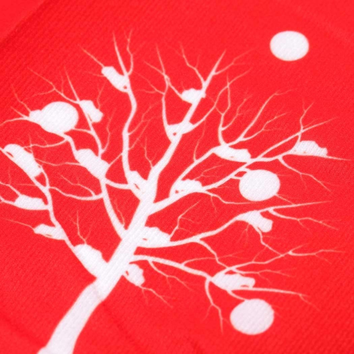 Covoras pentru Bradul de Craciun, , din Tesatura Pufoasa, cu Fundite de Prindere, Model Brazi, Rosu/Alb, Diametru 90 cm [8]