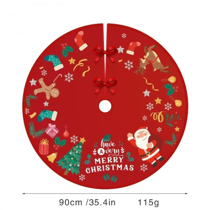 Covoras pentru Bradul de Craciun, , din Tesatura Pufoasa, cu Fundite de Prindere, Model Mos Craciun, Rosu, Diametru 90 cm [2]