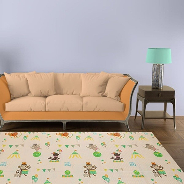 Covoras pentru Copii, , cu 2 Fete, Model Caprioare/Circ, din XPE+PE, Impermeabil, Antiderapant, Protectie Termica, +3 Luni, Pliabil, 150 x 200 x 1 cm, Multicolor [3]