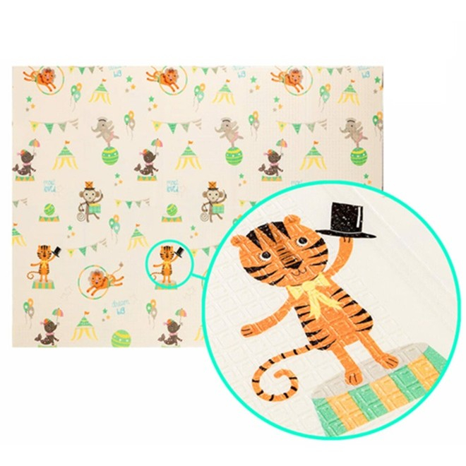 Covoras pentru Copii, , cu 2 Fete, Model Caprioare/Circ, din XPE+PE, Impermeabil, Antiderapant, Protectie Termica, +3 Luni, Pliabil, 150 x 200 x 1 cm, Multicolor [2]