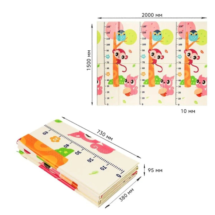 Covoras pentru Copii, , cu 2 Fete, Model Maimute/Indieni, din XPE+PE, Impermeabil, Antiderapant, Protectie Termica, +3 Luni, Pliabil, 150 x 200 x 1 cm, Multicolor [5]