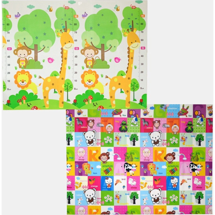 Covoras pentru Copii, , cu 2 Fete, Model Safari/Animale, din XPE+PE, Impermeabil, Antiderapant, Protectie Termica, +3 Luni, Pliabil, 150 x 200 x 1 cm, Multicolor [2]