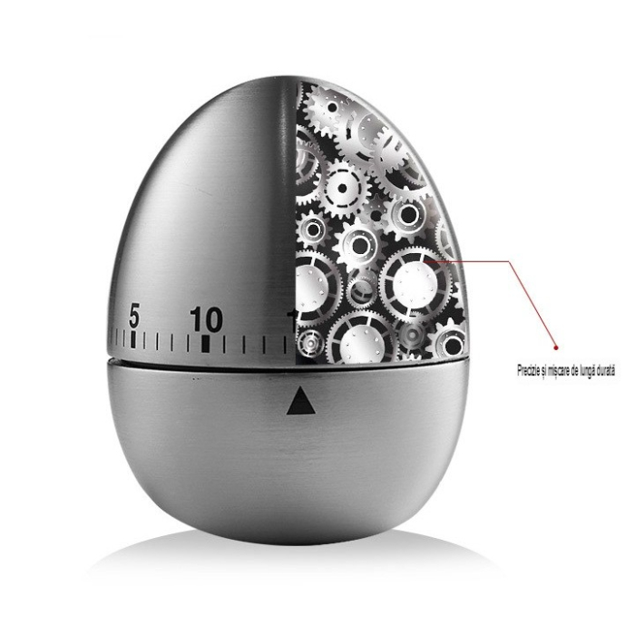 Cronometru de Bucatarie, , Mecanic, Forma de Ou, din Otel Inoxidabil, 60 min Timer, 8 x 6 cm, Argintiu [6]