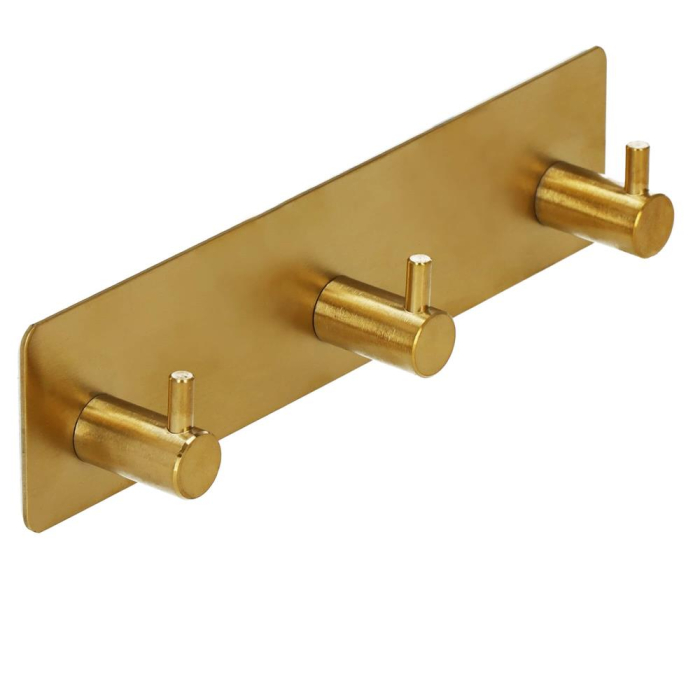 Cuier de baie pentru prosoape, montare fara gaurire, otel, 3 agatatori, 18x4.5cm, auriu [4]