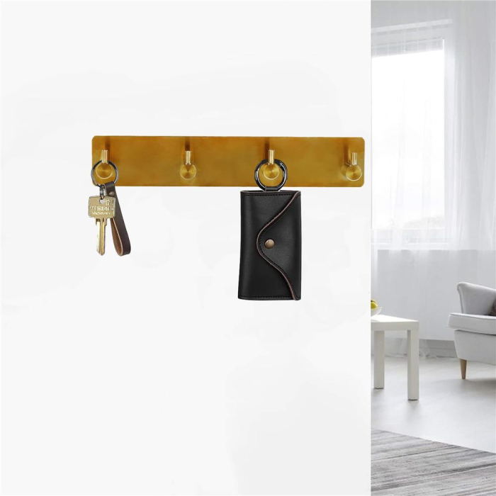 Cuier de baie pentru prosoape, montare fara gaurire, otel, 4 agatatori, 24x4.5cm, auriu [7]