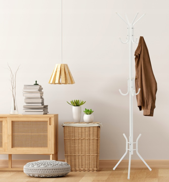 Cuier hol metalic 178 cm, 12 carlige, design minimalist, alb [2]