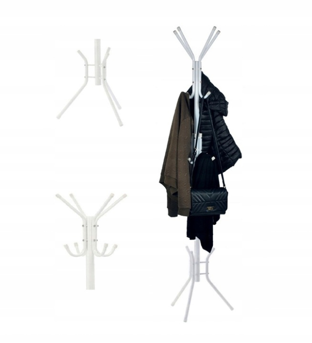 Cuier hol metalic 178 cm, 12 carlige, design minimalist, alb [5]