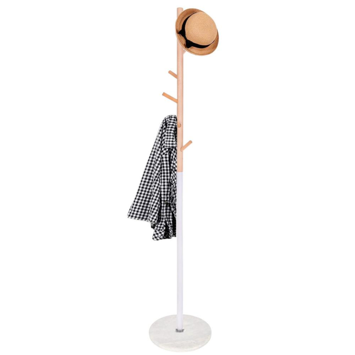 Cuier tip pom din metal, baza marmura, 6 agatatoare, 172cm, alb si maro [8]