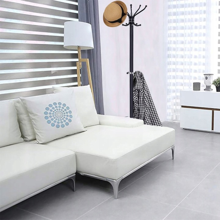 Cuier tip pom din metal cu baza de marmura, 14 agatatoare, 176cm, negru [2]