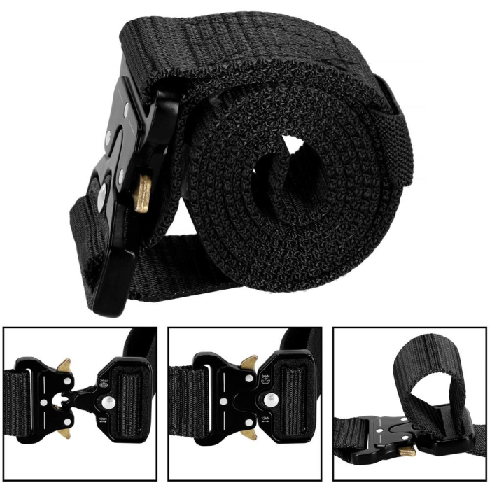 Curea centura Tactical Combat pentru barbati 3.5 x 125 cm, rezistent, negru [12]