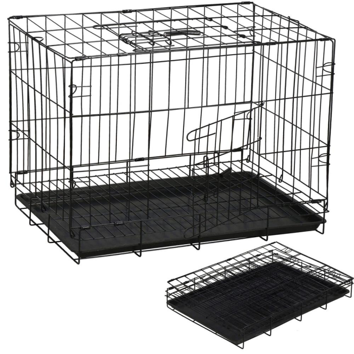 Cusca pentru animale, 2 usi, Pliabila din metal, M, Negru, 50x42x34 cm [6]