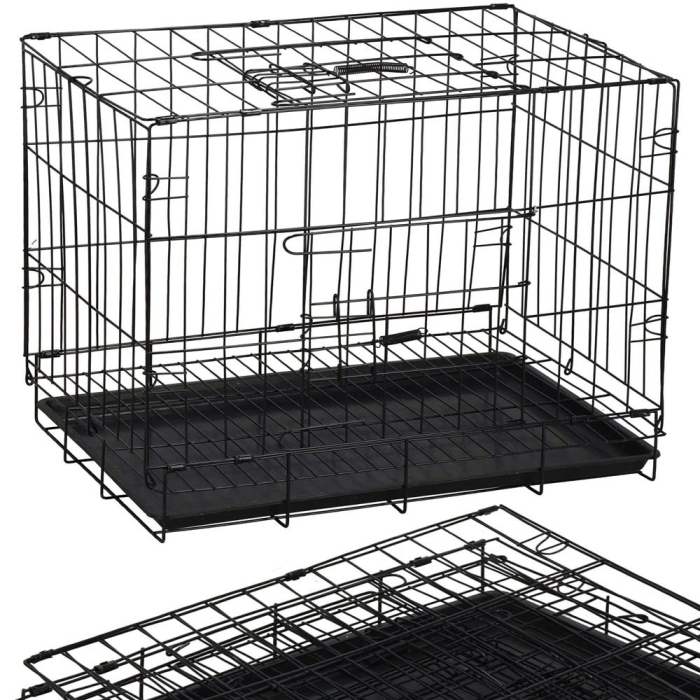 Cusca pentru animale, 2 usi, Pliabila din metal, M, Negru, 50x42x34 cm [9]