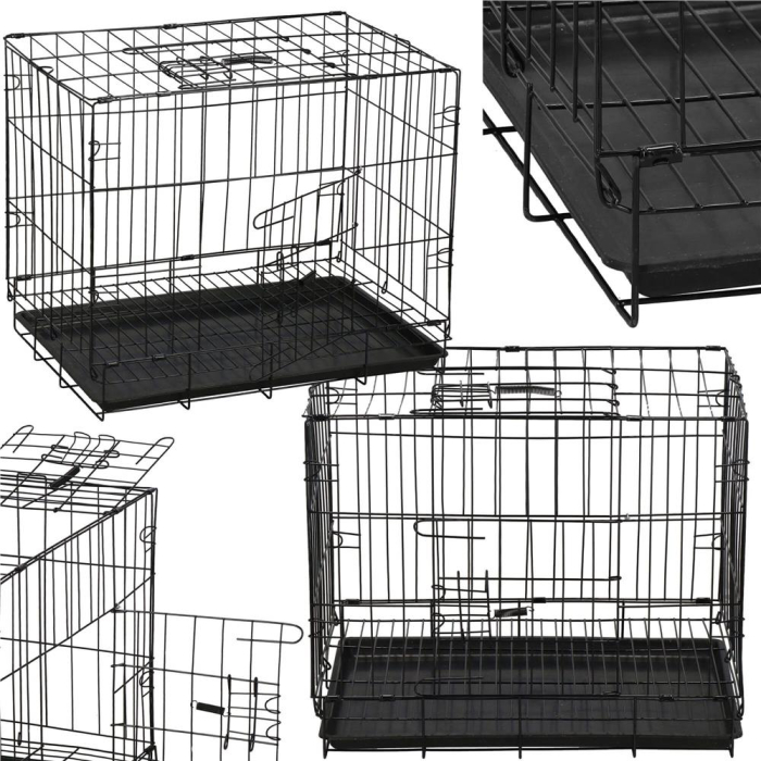 Cusca pentru animale, 2 usi, Pliabila din metal, M, Negru, 50x42x34 cm [8]