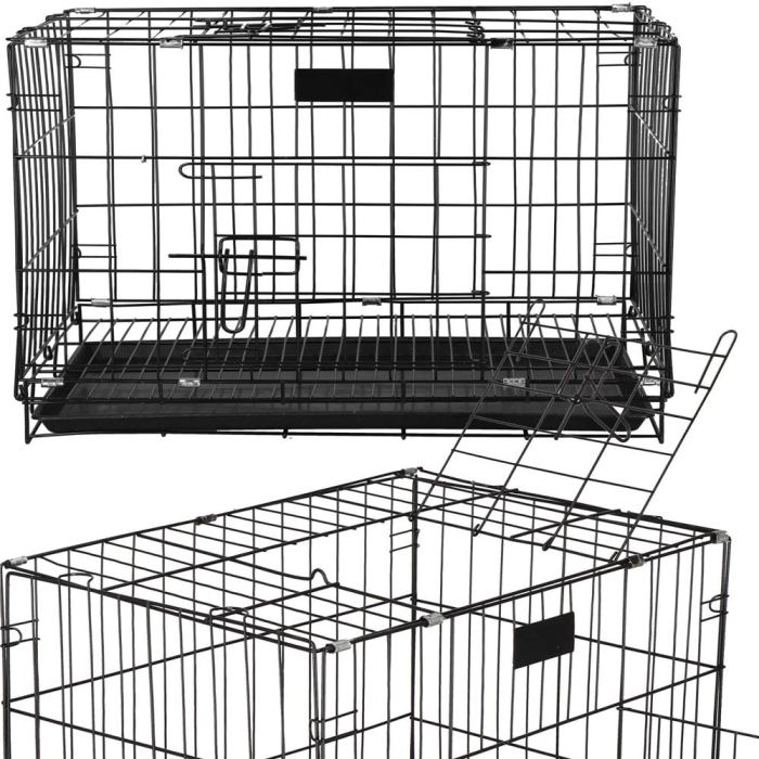 Cusca pentru animale, 2 usi, Pliabila din metal, XL, Negru, 93x67x56 cm [13]