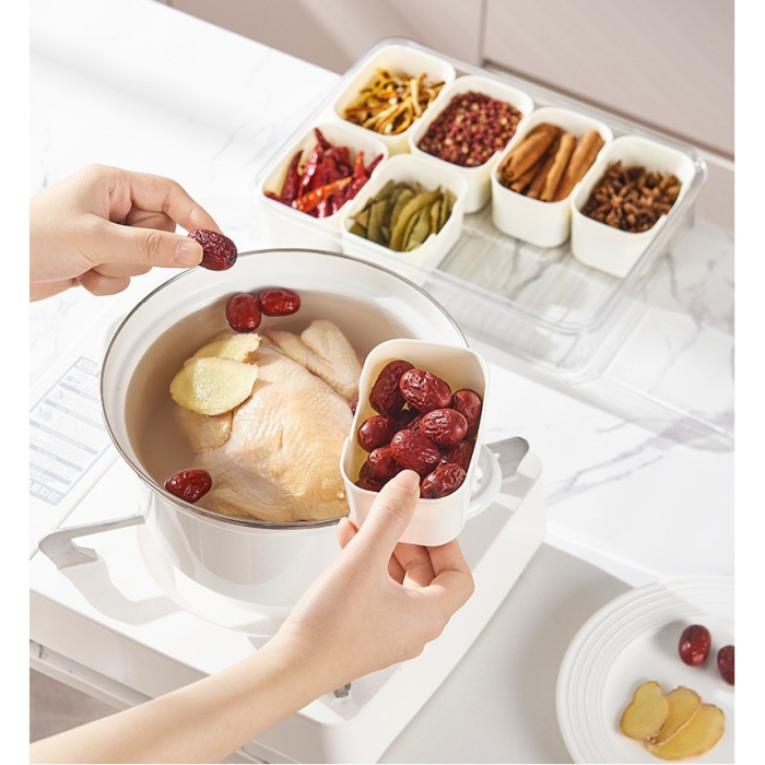 Cutie Alimentara Multifunctionala, , pentru Condimente, Gustari, Inchidere Etans, cu Capac si Maner, 4 Compartimente, 25 x 8 x 18 cm, Alb [6]