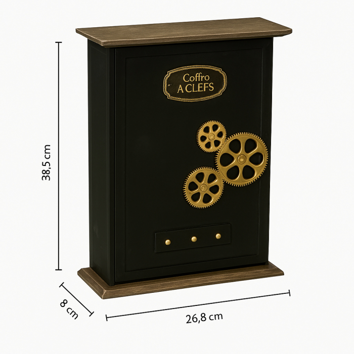 Cutie chei Atmosphera Nikolai cu 9 carlige, MDF si decor vintage seif, 27x38 cm, negru [4]