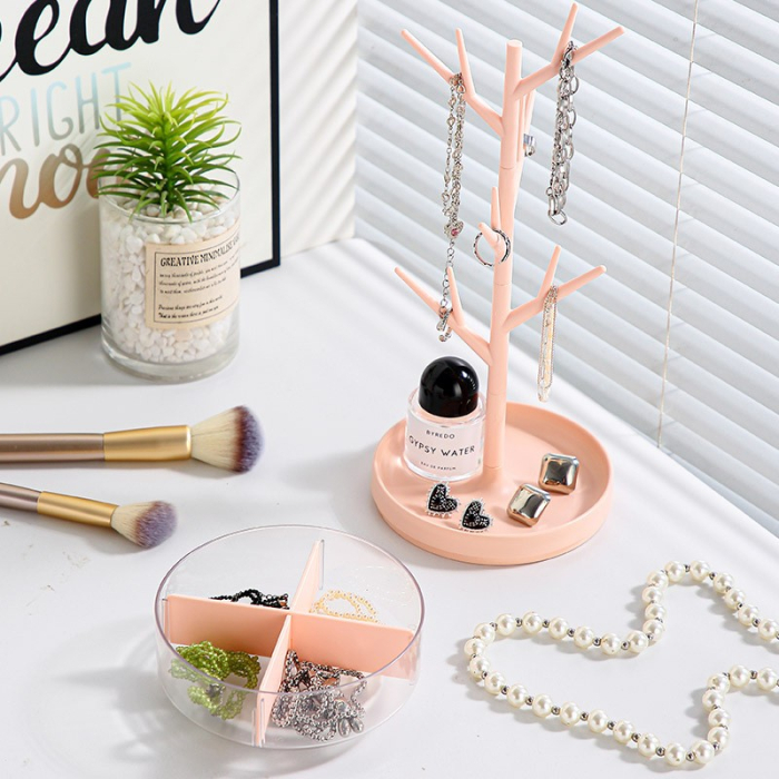 Cutie de Bijuterii, , Rotativa, cu Suport Tip Ramura, 36.5 x 14 cm, din ABS+PP, Roz [9]
