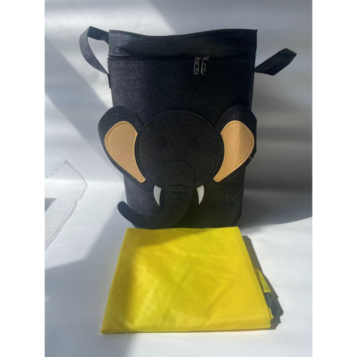 Cutie de Depozitare 2In1, , Impermeabila, Covor pentru Jucarii si Lego 150cm, Capacitate Mare, cu Manere, cu Sfori, Inaltime 40cm, Model Elefan, Gri [2]