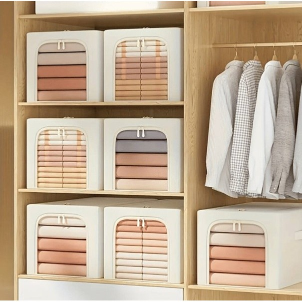 Cutie de Depozitare, , 56L, din In si Bumbac, Pliabila, Cadru din Otel, 53 x 35 x 30 cm, Kaki [5]