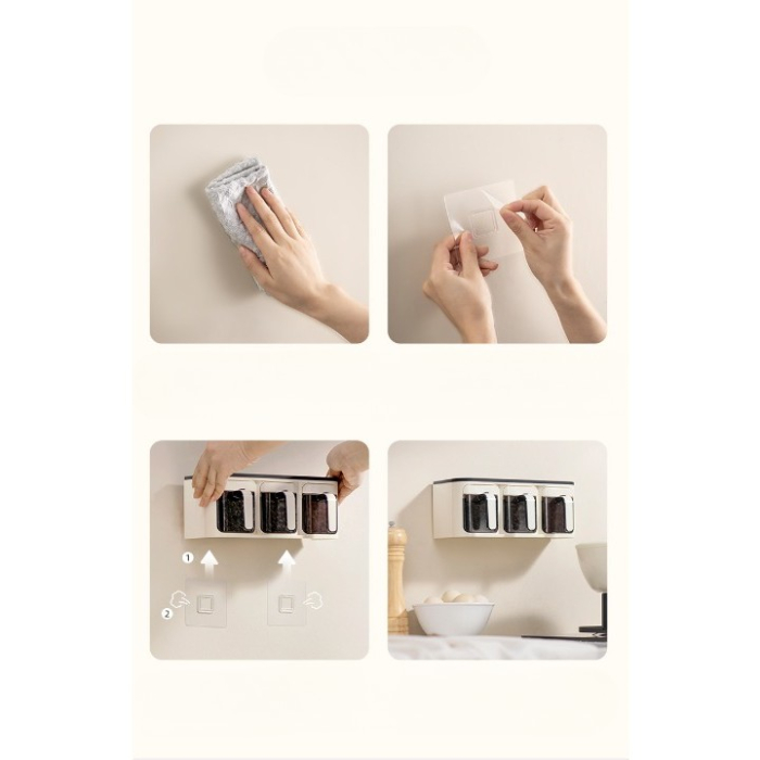 Cutie de Depozitare a Condimentelor, , de Uz Casnic, Montare pe Perete, 3 Compartimente, 25.8 x 13.6 x 10.5cm, Alb-Negru [12]