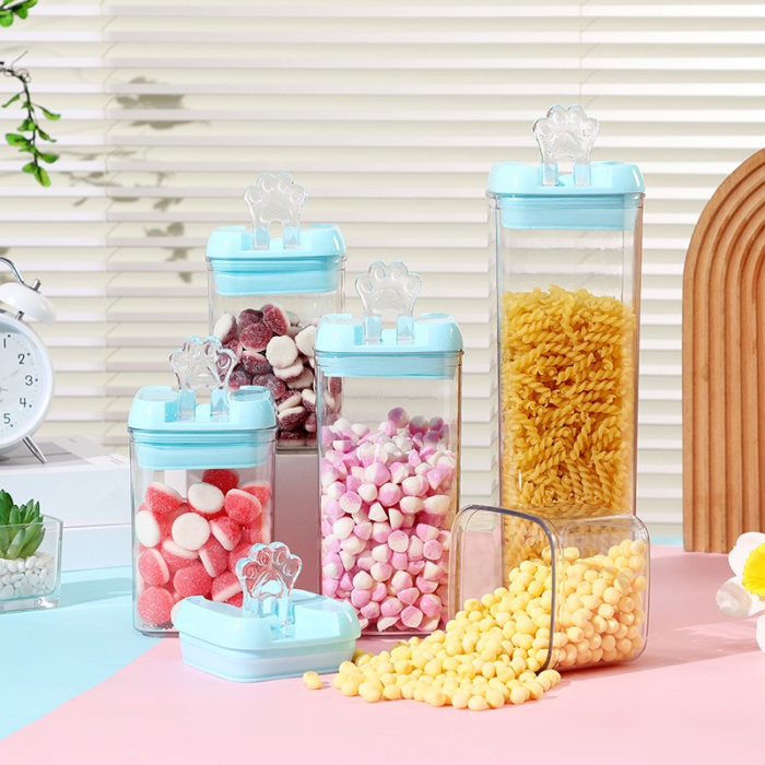 Cutie de Depozitare Alimente, , 0.5L, Capac Albastru, din PP+PET, Inchidere Ermetica, 10 x 10 x 10.5 cm, Transparent [4]