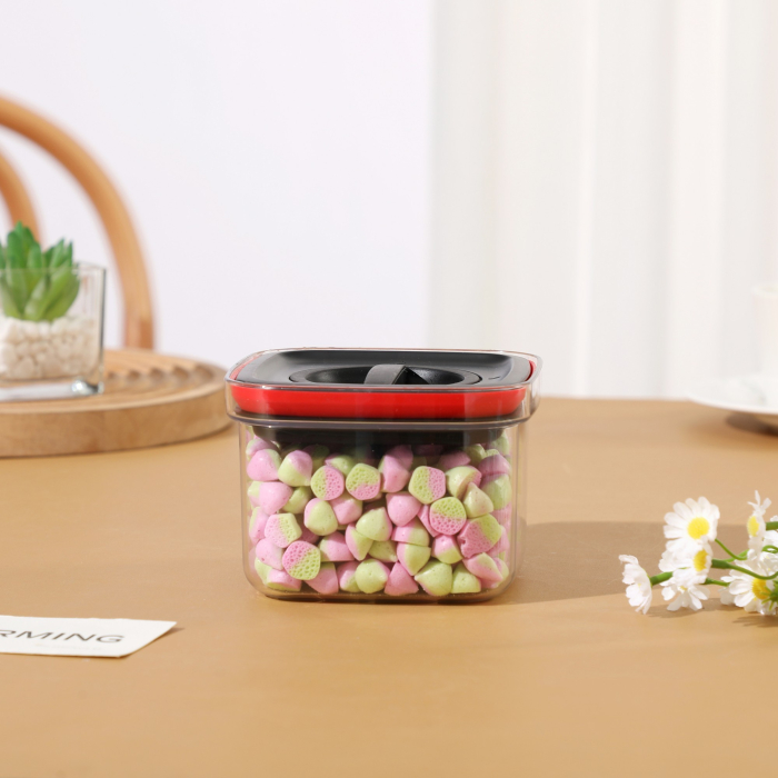 Cutie de Depozitare Alimente, , Cutie de tip Container, Recipient pentru Cereale in Bucatarie, S 11.5 x 11.5 x 8 cm, volum 600 ml, Transparenta cu Capac Negru [3]