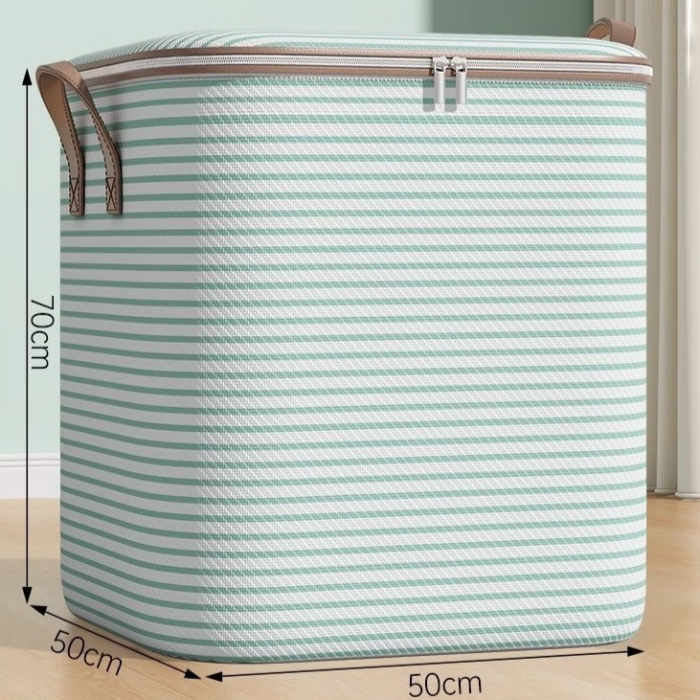 Cutie de Depozitare cu Fermoar, , Pliabila, Maner Ranforsat, Fermoar Rezistent, pentru Haine, Paturi, Plapume, Perne, Lenjerii de Pat, Jucarii, 50x50x70 cm, 180 Litri, in Dungi, Verde [2]