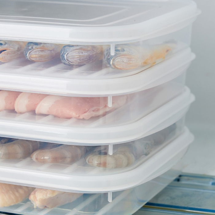 Cutie de depozitare de uz casnic, , Caserola pentru Frigider, Rezistenta la umiditate, Rezervor Sigilat pentru Depozitare Alimentara, 24.5 x 18.5 x 3.5cm, Alb Transparent [6]