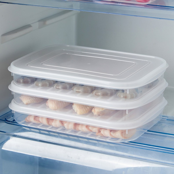 Cutie de depozitare de uz casnic, , Caserola pentru Frigider, Rezistenta la umiditate, Rezervor Sigilat pentru Depozitare Alimentara, 24.5 x 18.5 x 3.5cm, Alb Transparent [7]